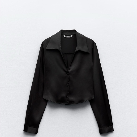 Zara Black Cropped Shirt - Picture 1 of 5